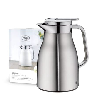 alfi SKYLINE 0.65 liters, stainless steel mat, stainless steel vacuum jug with hygienic tempered glass insert, twist lock with convenient push button, ergonomic handle, with one hand, ideal as a coffee pot on sale
